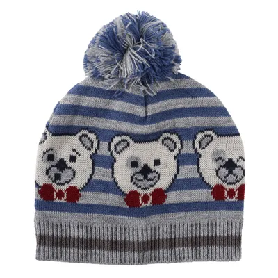 Touca Everly Acrílica Estampa Urso Pompom Menino